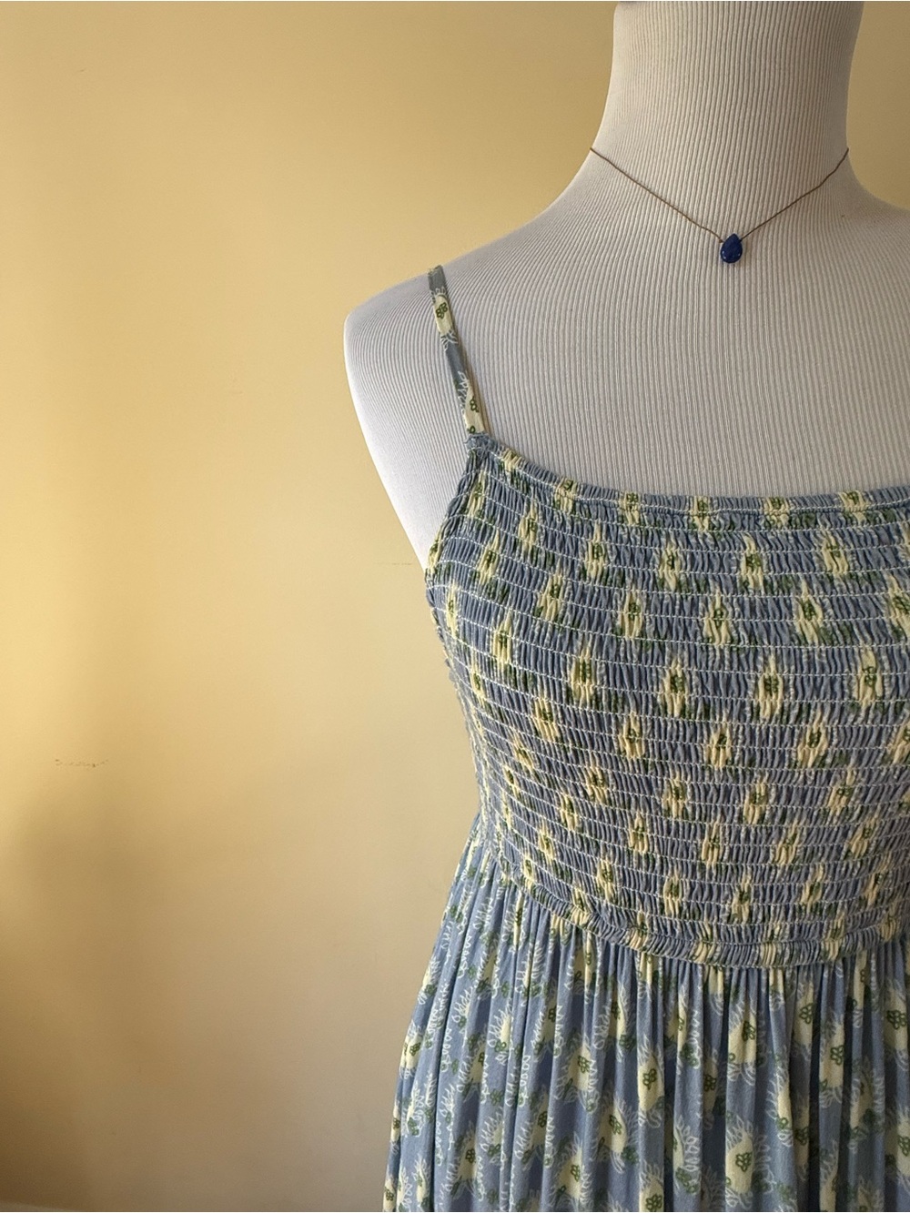 Jen’s Pirate Booty Blue Floral Smocked Midi Dress with Spaghetti Straps